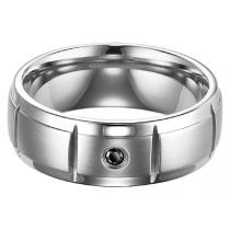 Men's Black Diamond Ring in Stainless Steel/TS1044  